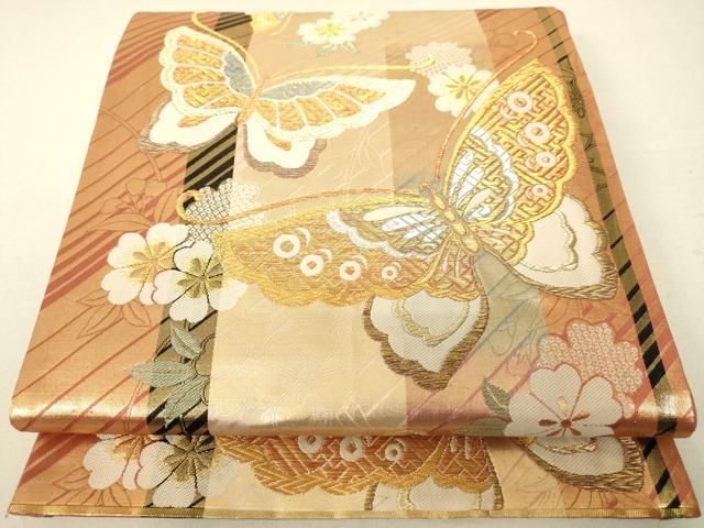 平和屋着物◎佐賀錦 六通柄袋帯 正倉院花文 金糸 正絹 逸品