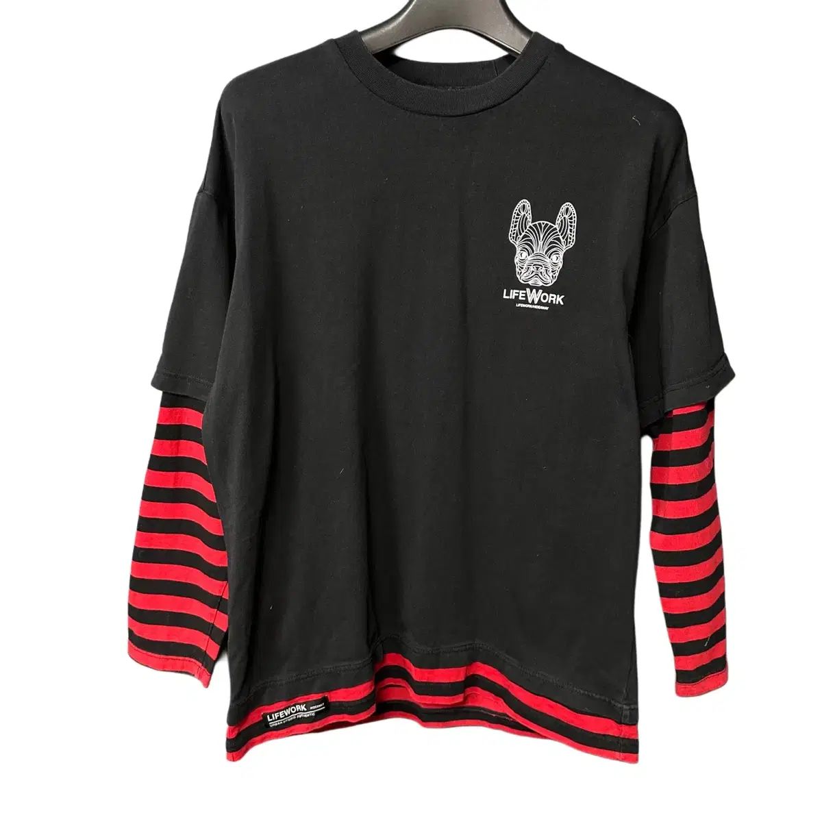 【雷市場（ポンジャン）商品韓国直送】 M Life Work(ライフウォーク) ストライプ レイヤード 長袖 Tシャツ