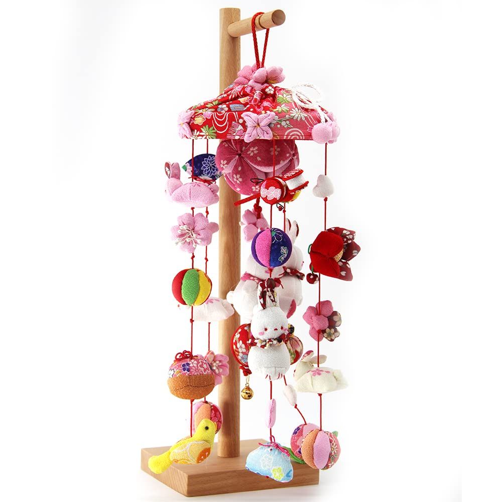 OKBABY つるし雛 つるし飾り 吊るし飾り 天然木製台付 42cm 吊るし毬 吊るし雛 傘福 雛具 さげもん 雛人形 ひな人形 桃の節句