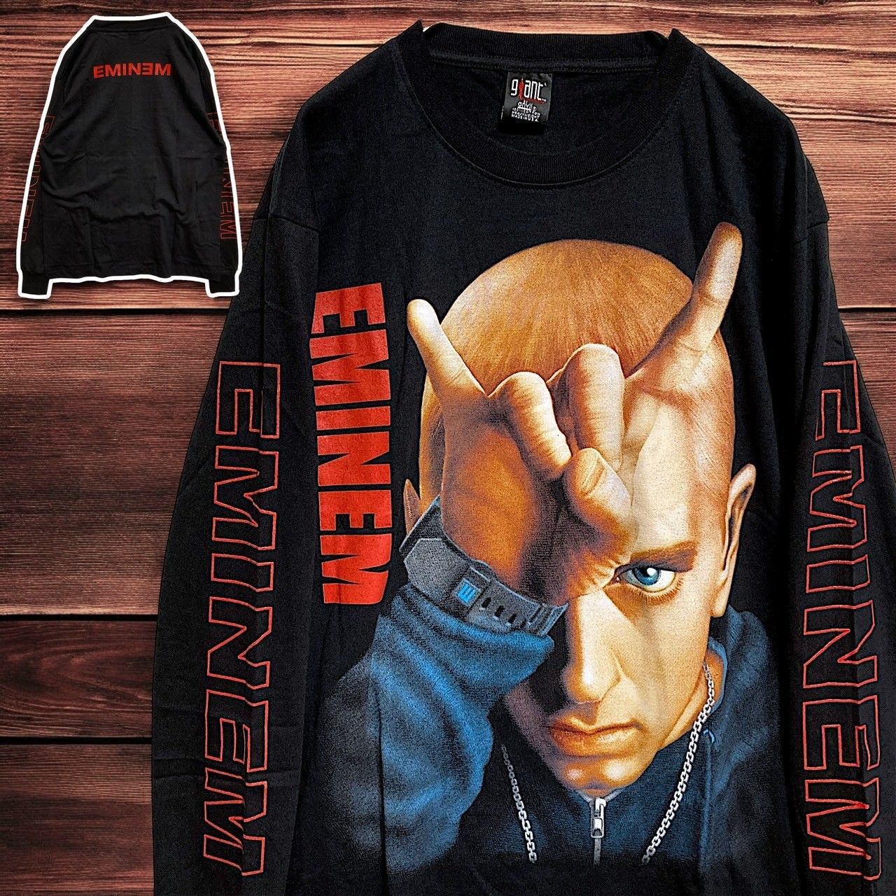 エミネム EMINEM 黒 バンド 長袖 Tシャツ tee ロン T ティーシャツ 7分 