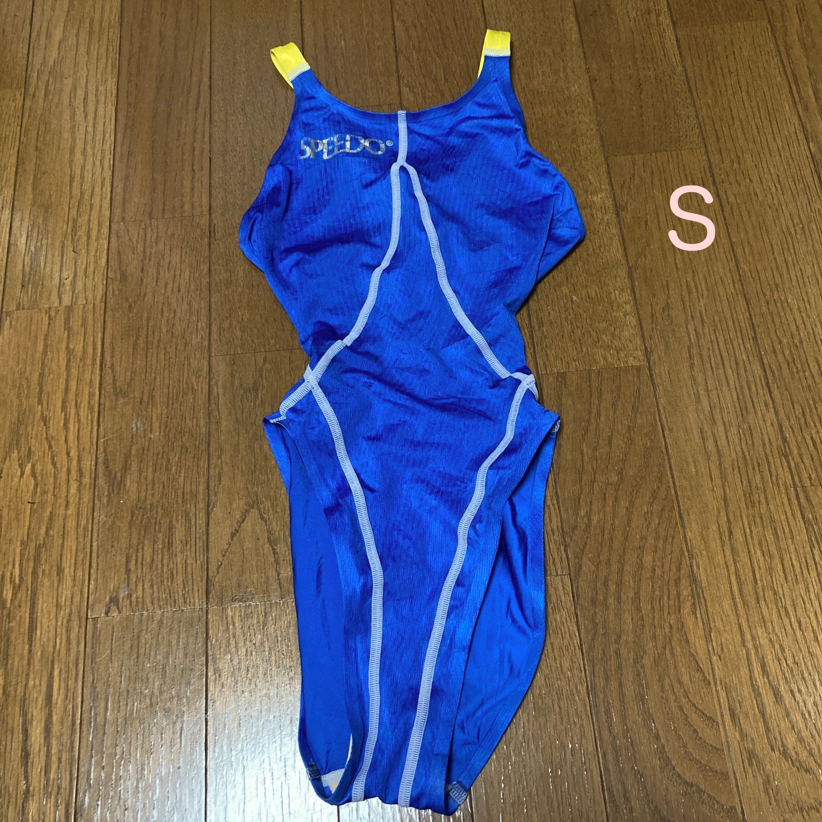 H197スピード♪黄色と青の 切り替え後ろジッパー付きタイトな女子レーシング系ハイレグ小尻デザイン競泳水着♪練習やトレーニングや撮影用にも♪サイズS