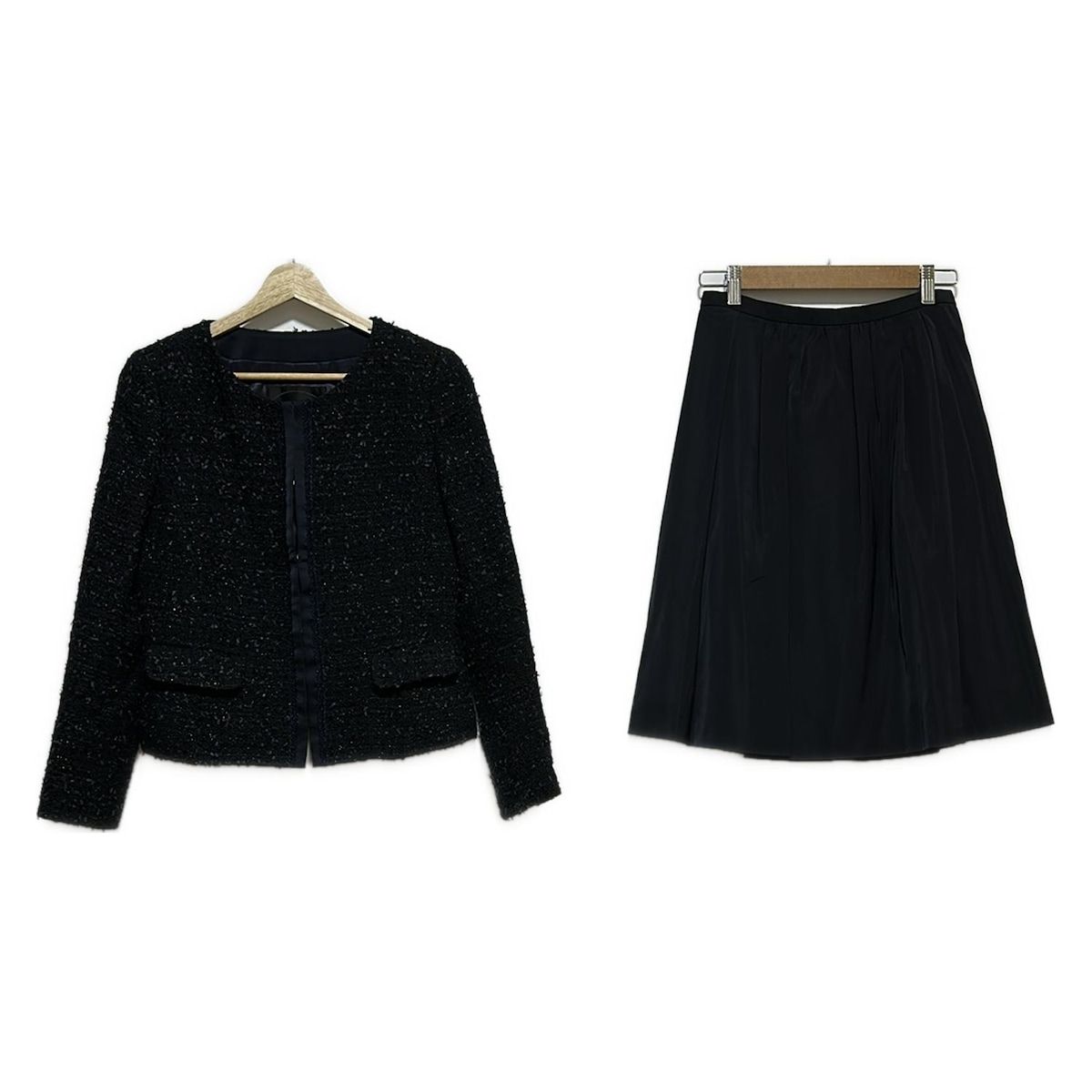 UNTITLED アンタイトル スカートスーツ レディース - 黒×ダークネイビー ツイード