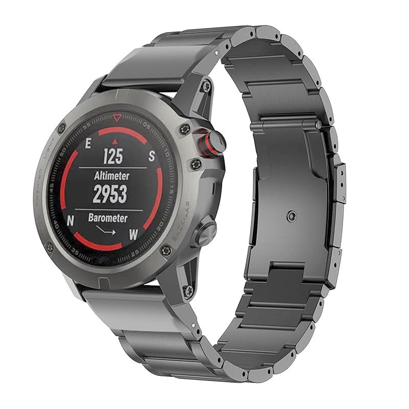 [MaKTech] チタンバンド ガーミン用 22mm クイックリリース メタルブレスレットストラップ トータスバックル付き Garmin Fenix 7/6 スマートウォッチ用 (グレー) 1