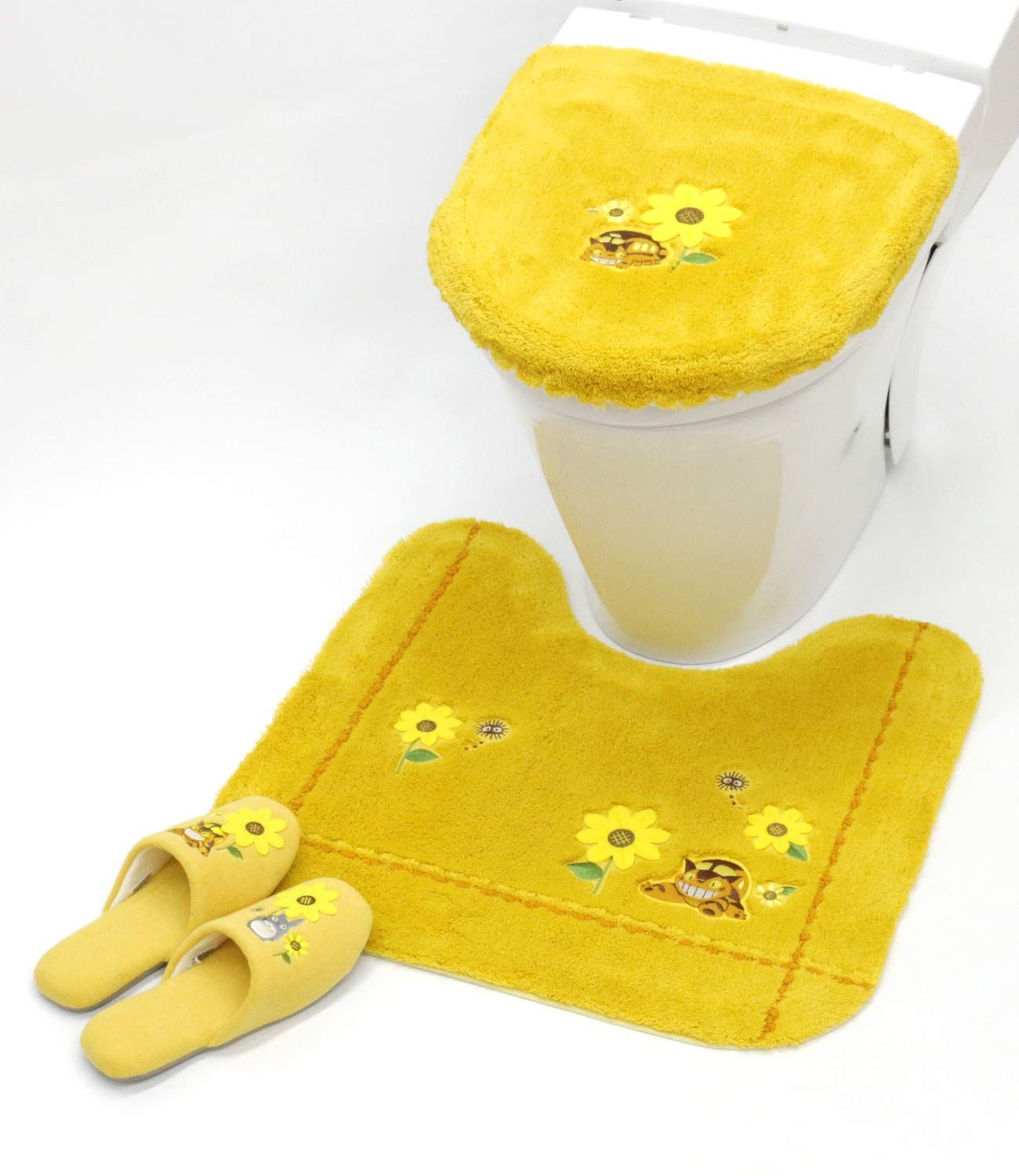 となりのトトロ 花のバス停 洗浄便座ふたカバー トイレマット スリッパ 3点セット