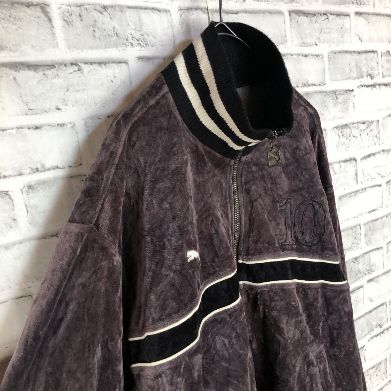 希少ベロア⭐️PUMA トラックジャケット/ジャージ L 刺繍プーマ/10ロゴ