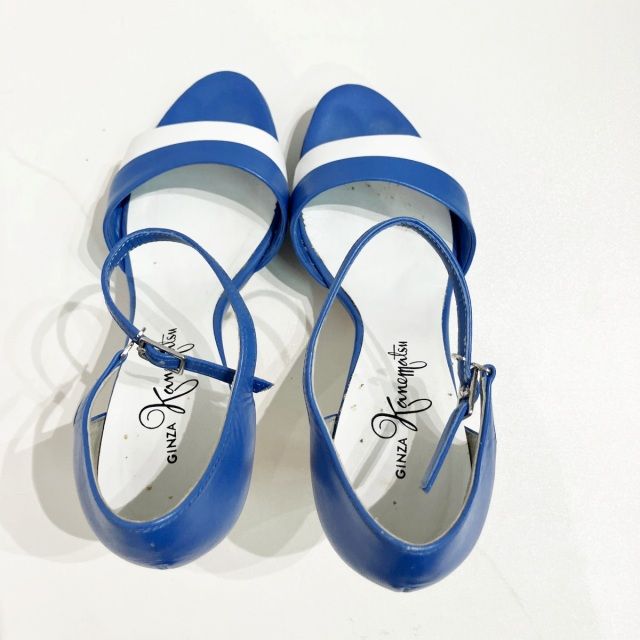 銀座かねまつ GINZA Kanematsu パンプス ヒール ストラップ 青