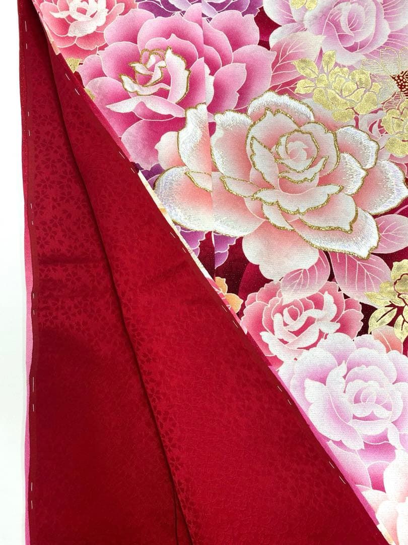 振袖 仮絵羽 舞台衣装 銀通し 金彩 紋意匠 薔薇 正絹 未仕立て品 八掛 