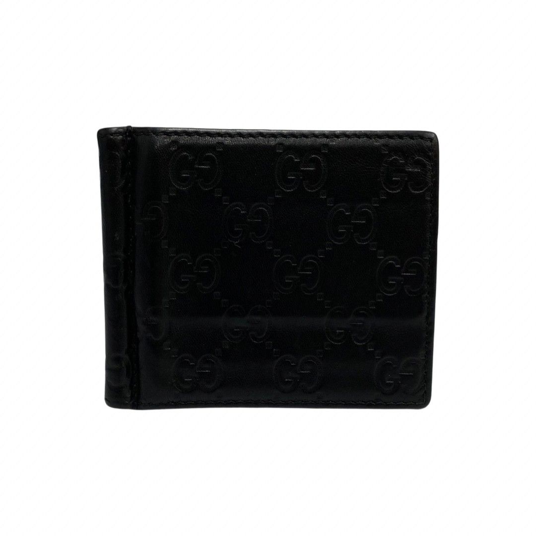 極 美品 グッチ グッチシマ レザー 二つ折り 財布 札入れ カードケース 黒-