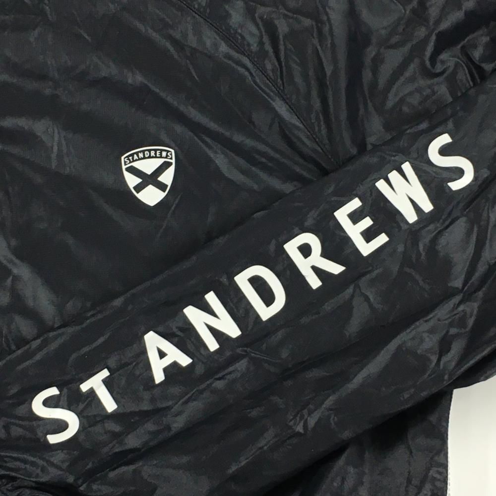 セントアンドリュース ナイロンパーカー 黒×白 薄手 袖ロゴ レディース