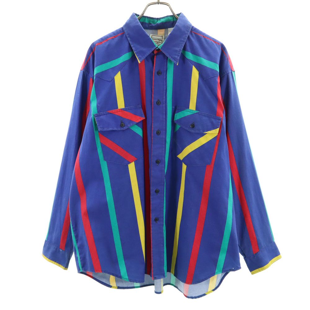 Western Plains Trading CO. 80s 90s オールド ストライプ柄 長袖 シャツ 2X ブルー系 Western Plains Trading CO. ビッグサイズ メンズ