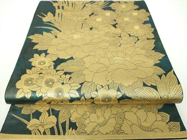 西陣長嶋成織物瀞本金箔 袋帯 正絹 フォーマル 六通柄 帯