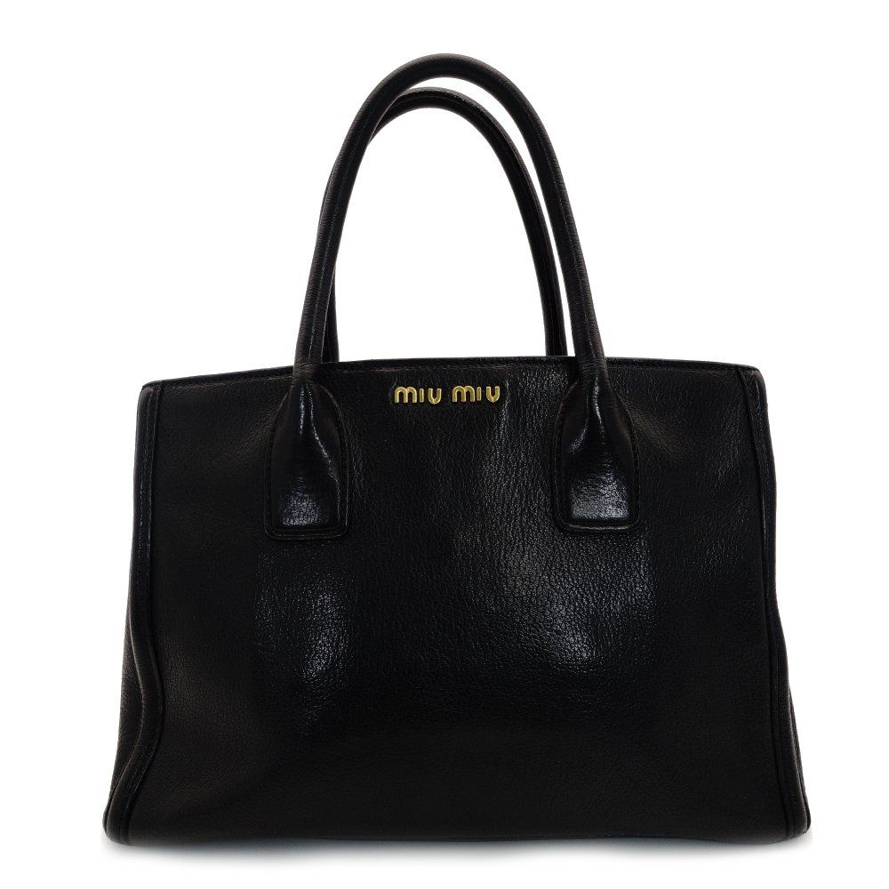 ミュウミュウ MIU MIU ハンドバッグ マドラス ブラック レザー 黒 ロゴ レディース トートバッグ 7-9-267