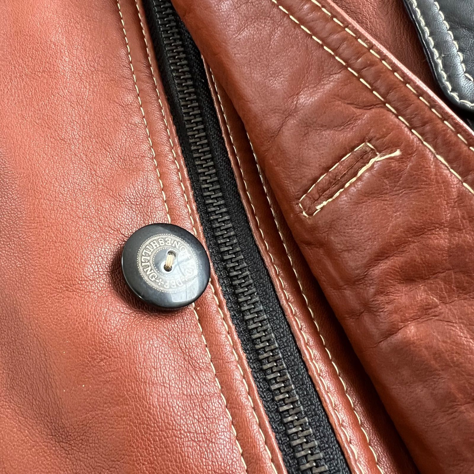 90s Vintage バイカラー Brown × Black 羊革 ハンティングレザー