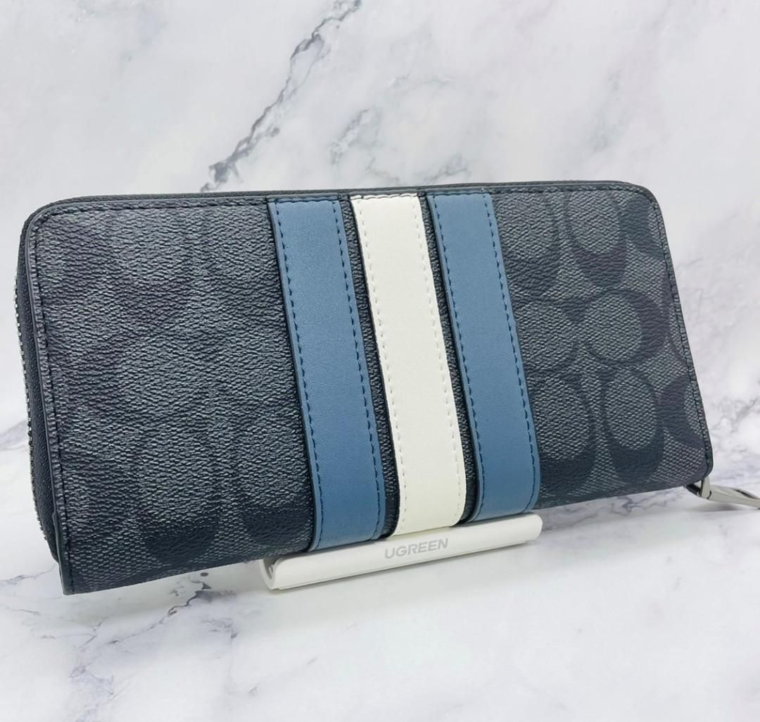 COACH 新品 長財布 ブラック メンズ コーチ 黒 紺 白 財布 119