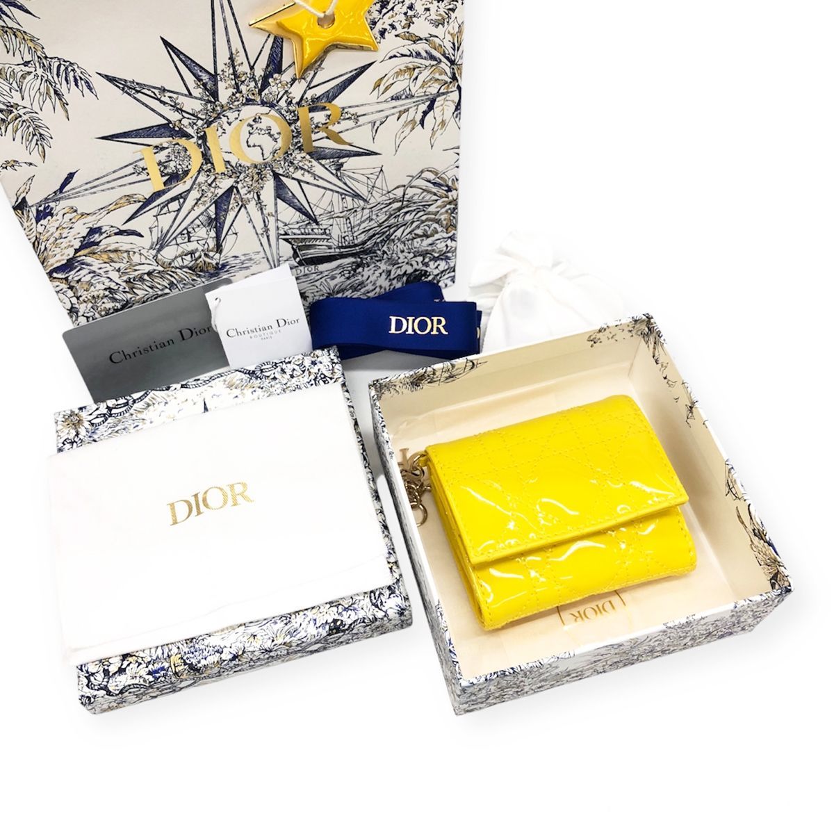 中古】ディオール lady Dior ロータスウォレット カナージュ
