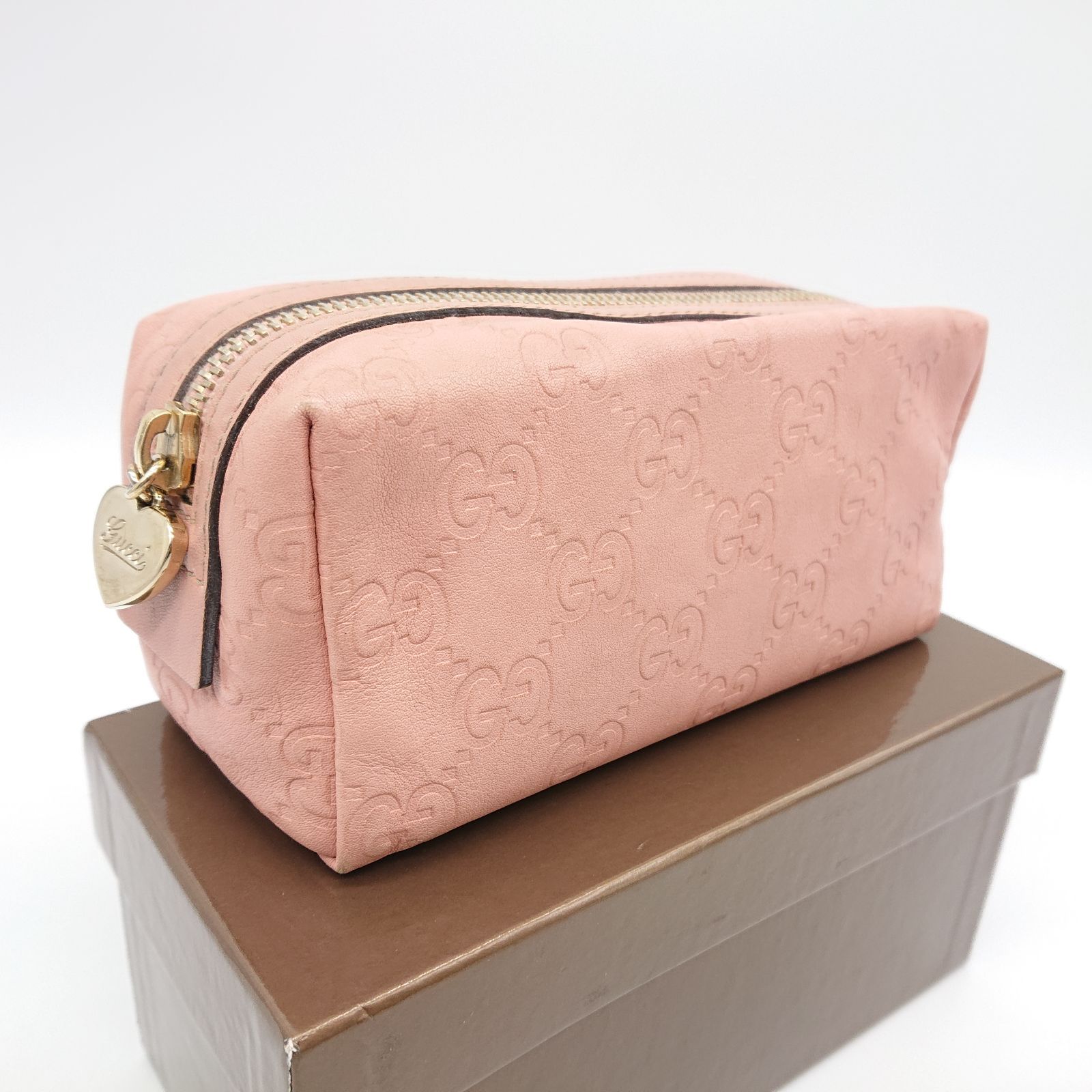 GUCCI グッチ ポーチ シマ GG ピンク レザー ハート メイク
