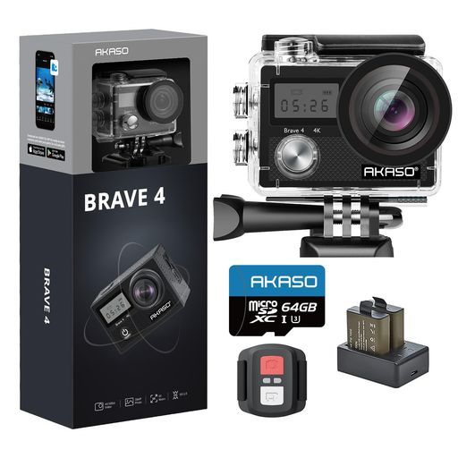 AKASOBrave4アクションカメラ4K20MP手振れ補正5XズームWiFi搭載外部マイク対応水中カメラ30M防水カメラリモコン付き広角レンズHDMI出力1050mAhバッテリー2個ウェアラブルカメラ