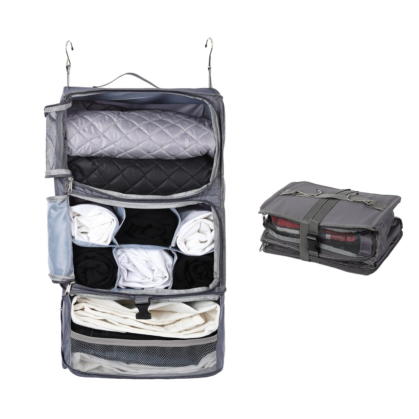 Size XXL_Color Gray TABITORA タビトラ 吊り下げ収納バック 収納ボックス トラベルポーチ 旅行グッズ 圧縮ポーチ 吊り下げ トラベルクローゼット インナーバッグ 整理収納 分類 衣類 服 洋服入れ 持ち運べる クローゼット 大容量