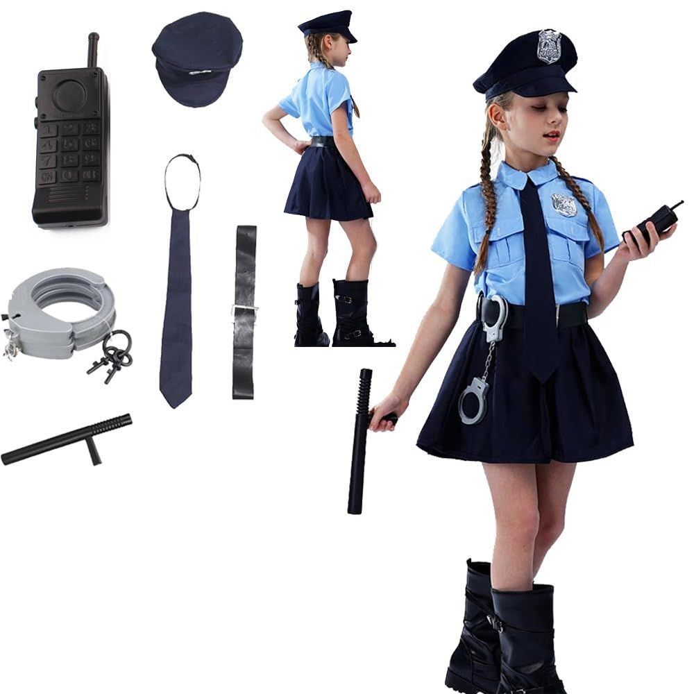 売切注意 お早めに お巡りさん 半袖 人気 キッズ ハロウィン変装 仮装 警察官 イベント コスチューム パーティー 子供 コスプレ 文化祭 ハロウィン 舞台 ハロウィン 7点セット 演出服 制服 cosplay 女の子 警察 クリスマス クリスマ