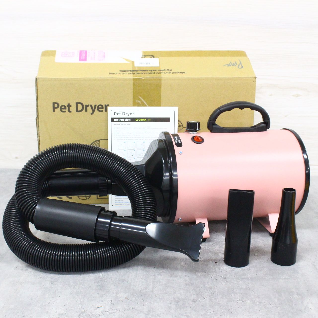 行董 ペットドライヤー ピンク アタッチメント複数付き 風量調節可 温風切り替え可 AS0S11