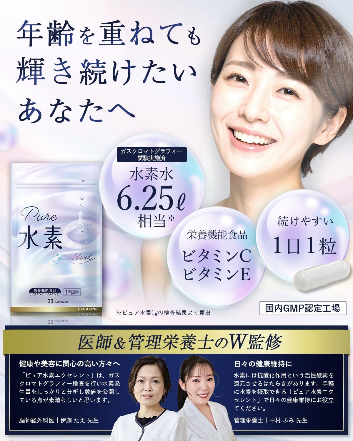 1袋で水素水66リットル分の水素がとれるｘ国際水素規格協会の検査を実施 水素サプリ 高濃度 医師と管理栄養士のW監修 ビタミンCｘビタミンEｘ2種の栄養機能食品 CLEALINE 3袋