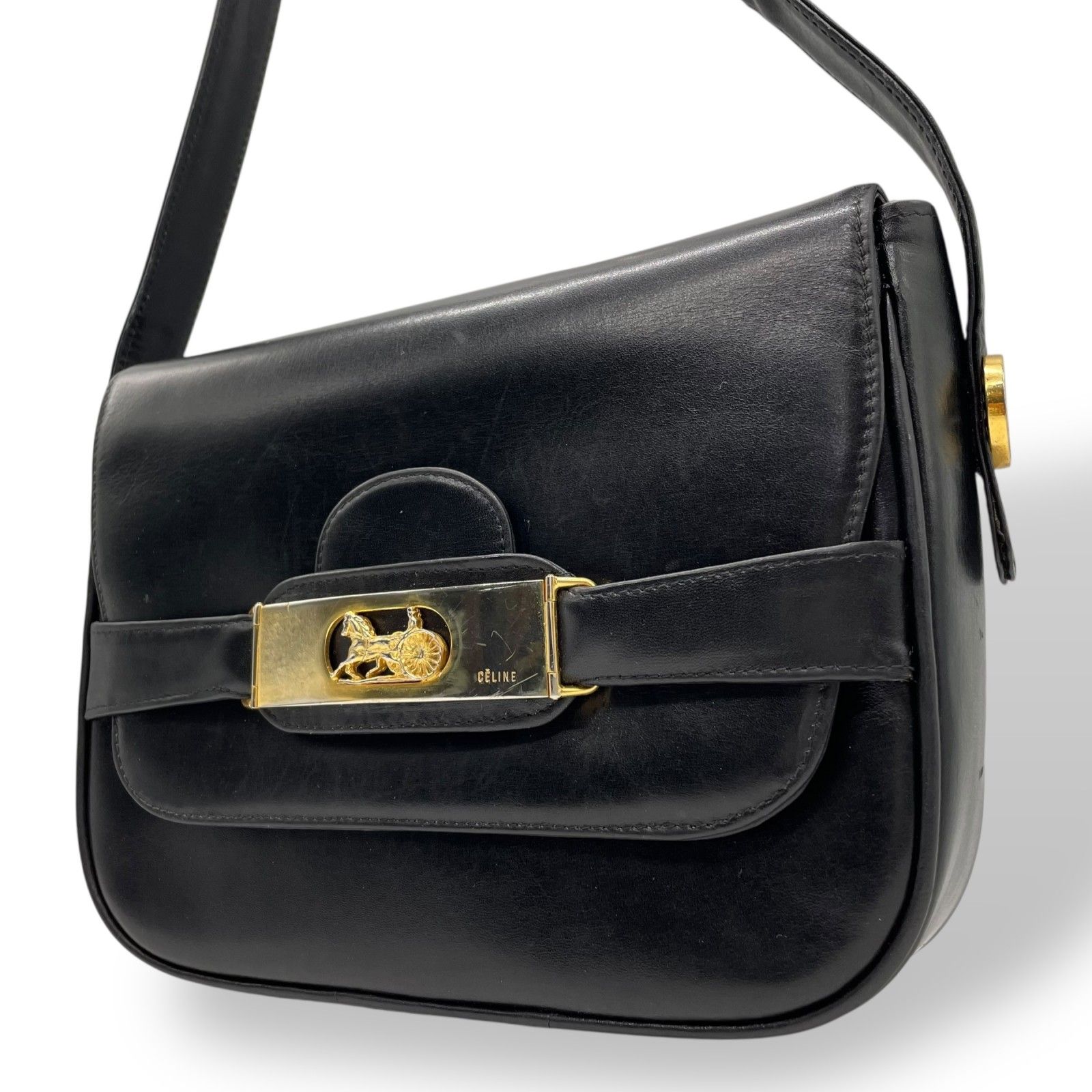 最高 CELINE セリーヌ ショルダーバッグ 肩掛け可 馬車金具
