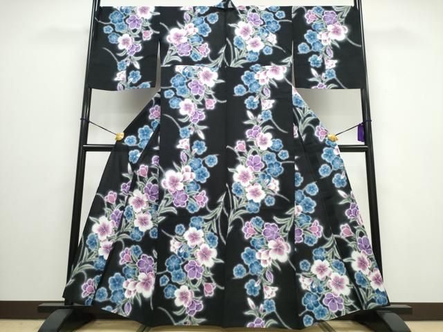 平和屋着物∴夏物　世界的ファッションデザイナー　山本寛斎　kansaiブランド　浴衣　草花尽くし　暈し染め　黒地　金彩　逸品　CAAW0952ng 平和屋着物∴夏物 世界的ファッションデザイナー 山本寛斎 kansai