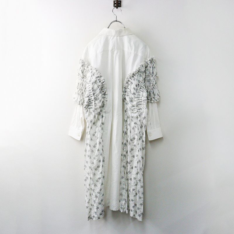 AD 2021 タオコムデギャルソン tao COMME des GARCONS シャーリングドッキング丸襟シャツワンピース S ホワイト 刺繍