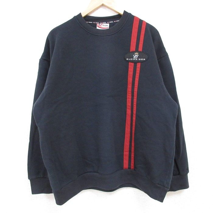 XL/古着 長袖 スウェット メンズ 00s BUDWEISER クルーネック 黒 ブラック 24oct23 中古 スエット トレーナー トップス