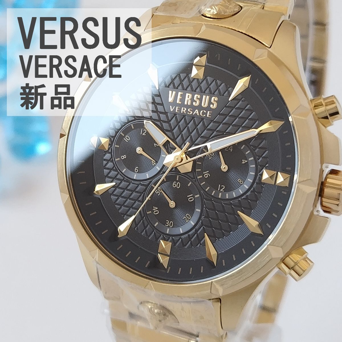 ゴールド/黒 新品ヴェルサス・ヴェルサーチ腕時計メンズ クロノグラフ ...