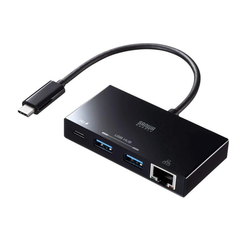 サンワサプライ Sanwa Supply USB Type-Cハブ LANアダプタ機能搭載 USB Type-C×1 USB A×2 RJ-45×1ポート USB-3TCH20BK