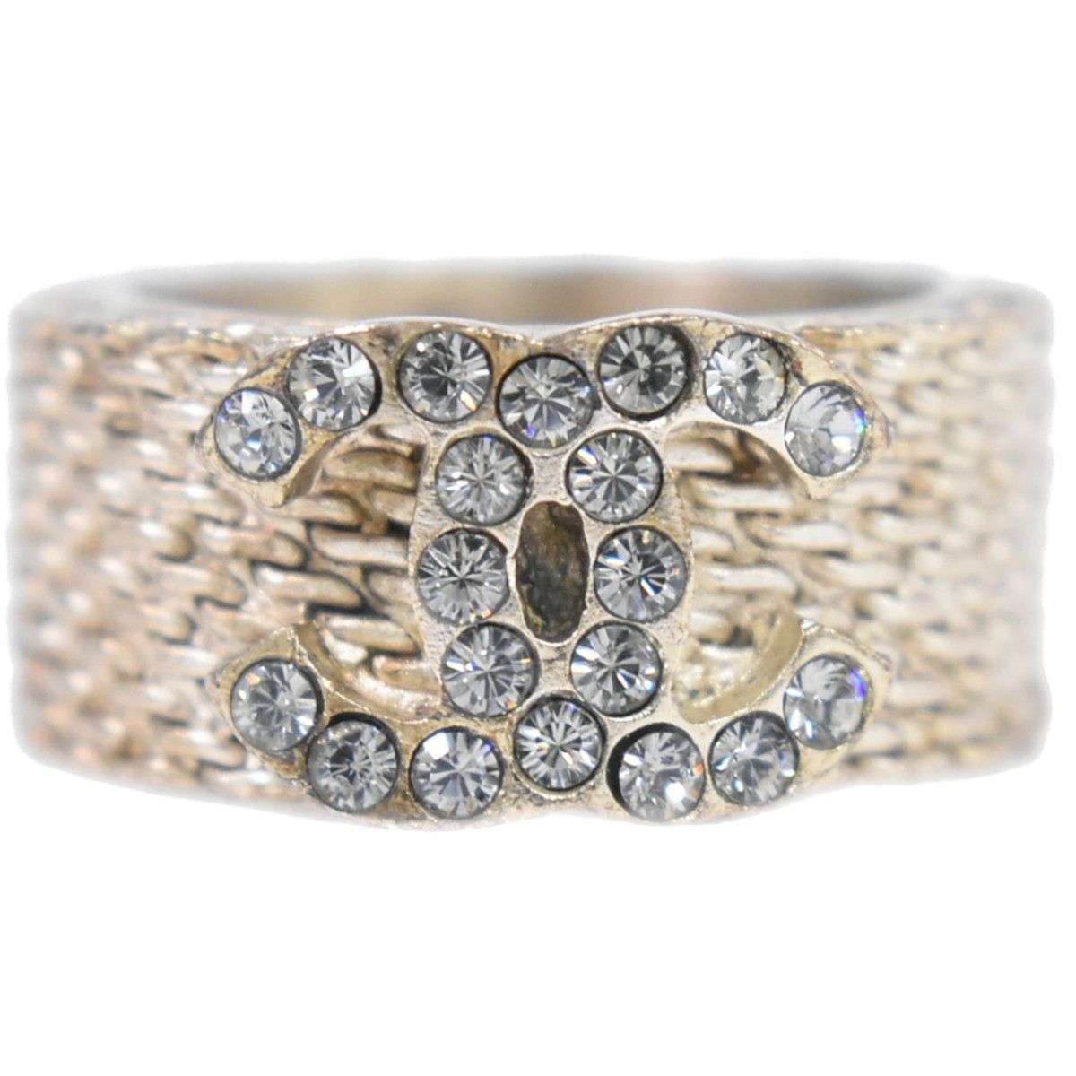 本物 シャネル CHANEL ココマーク ラインストーン リング 指輪 14号 GP  