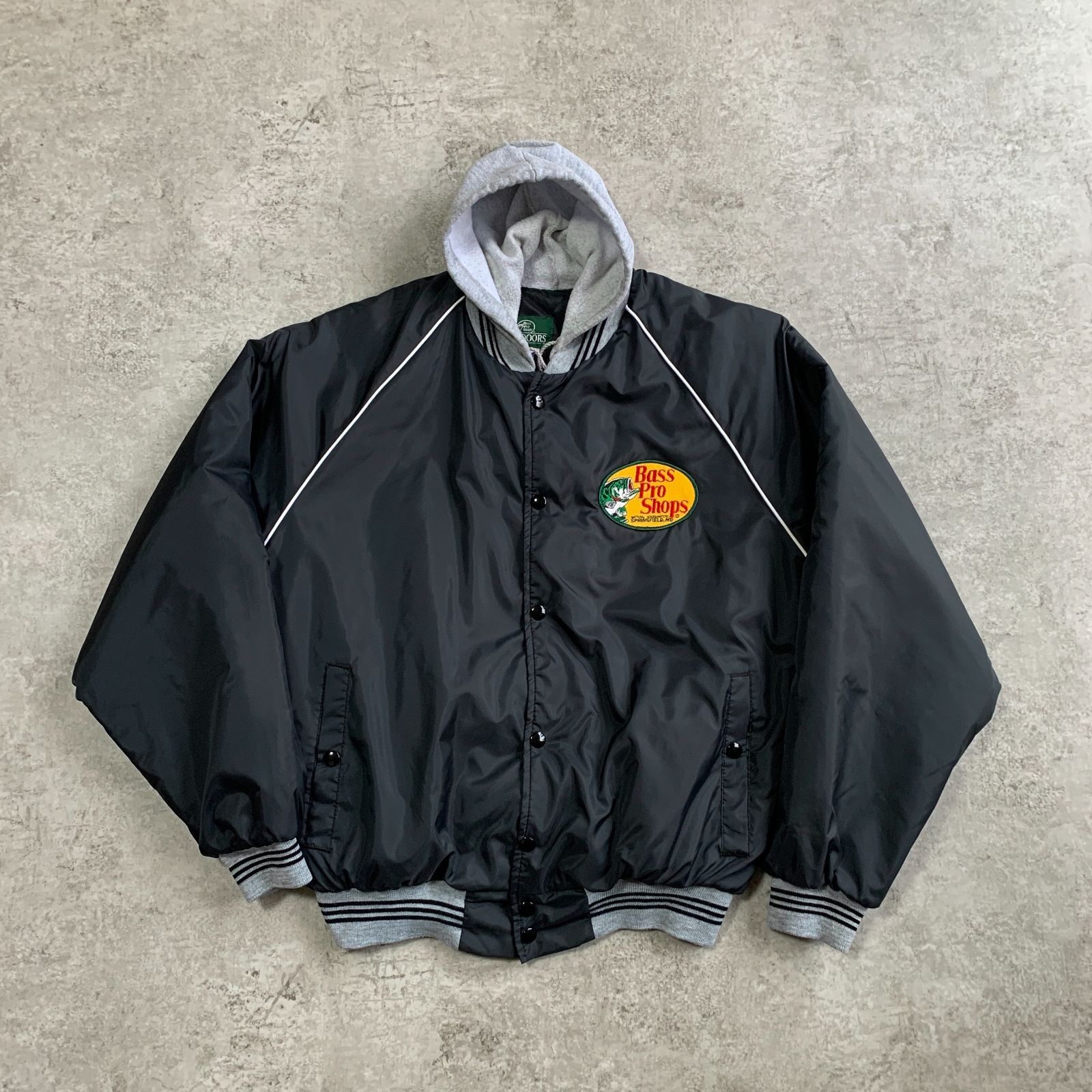80s USA製 Bass Pro Shops Patch Hoodie Nylon Stadium Jumper 