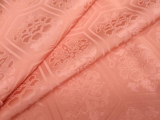 平和屋着物●上質な色無地 亀甲花地紋 甚三紅色 正絹 DAAY5360ud