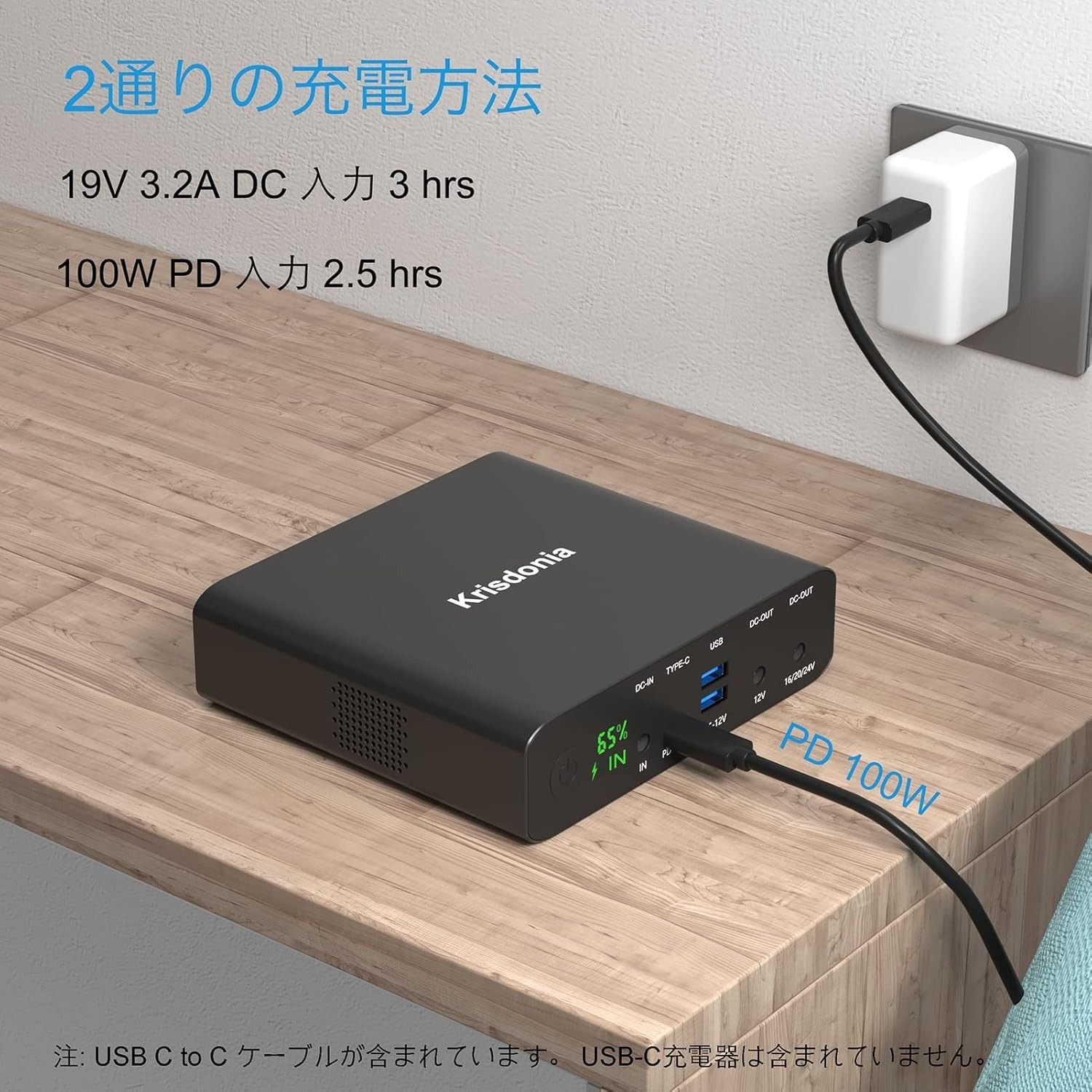 Krisdonia モバイルバッテリー 大容量 32000mAh 急速充電 PD対応 100W Type-C入出力 PD 3.0 USB-C 100W  + DC 12/16/20/24V + QC 3.0 USB-A出力ポート 大容量iPhone/Androi - メルカリ