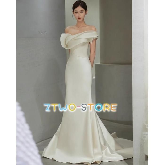ウェディングドレス マーメイド オフショルダー ウェディングドレス 大きいサイズ 3L 4L 小さいサイズ ウェディングドレス 二次会 袖あり WP日替わり 104