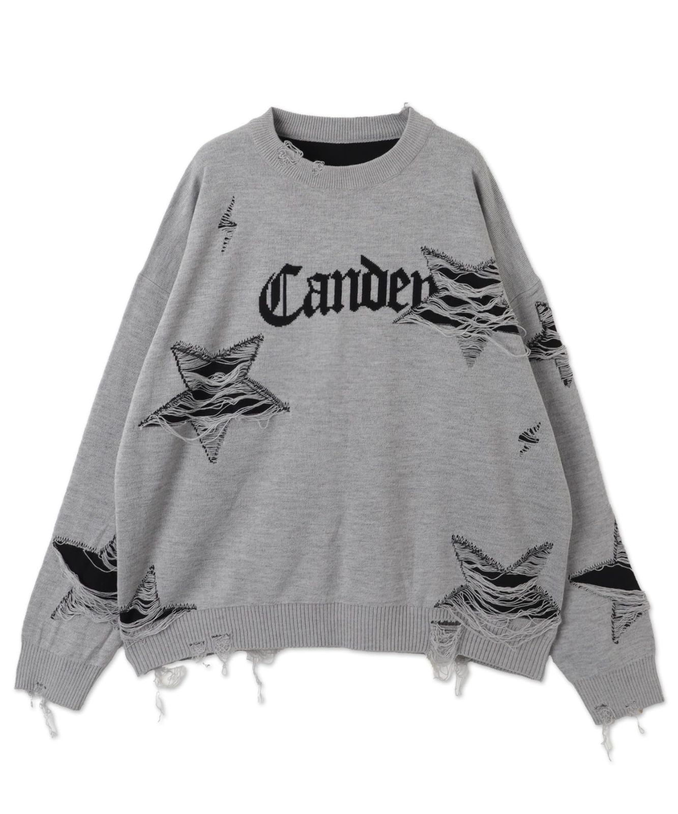 Size L_Color グレー ウィゴー ダメージ ジャガード ニット プルオーバー メンズ L グレー