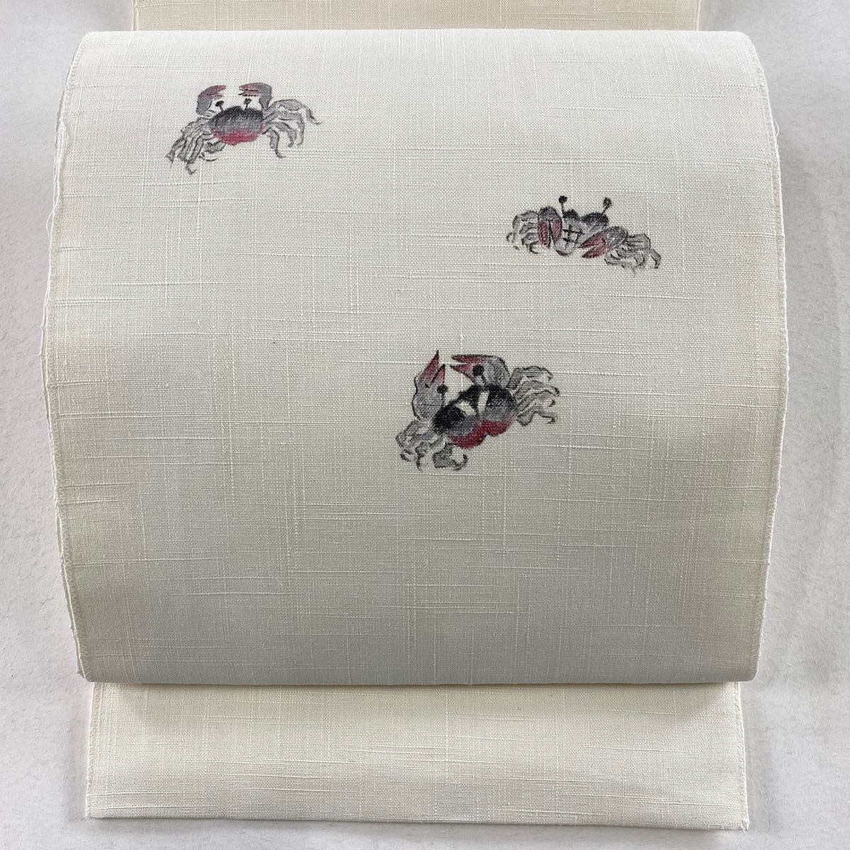名古屋帯 名品 落款 夏帯 紬地 松葉仕立て 八寸名古屋帯 蟹 クリーム 正絹