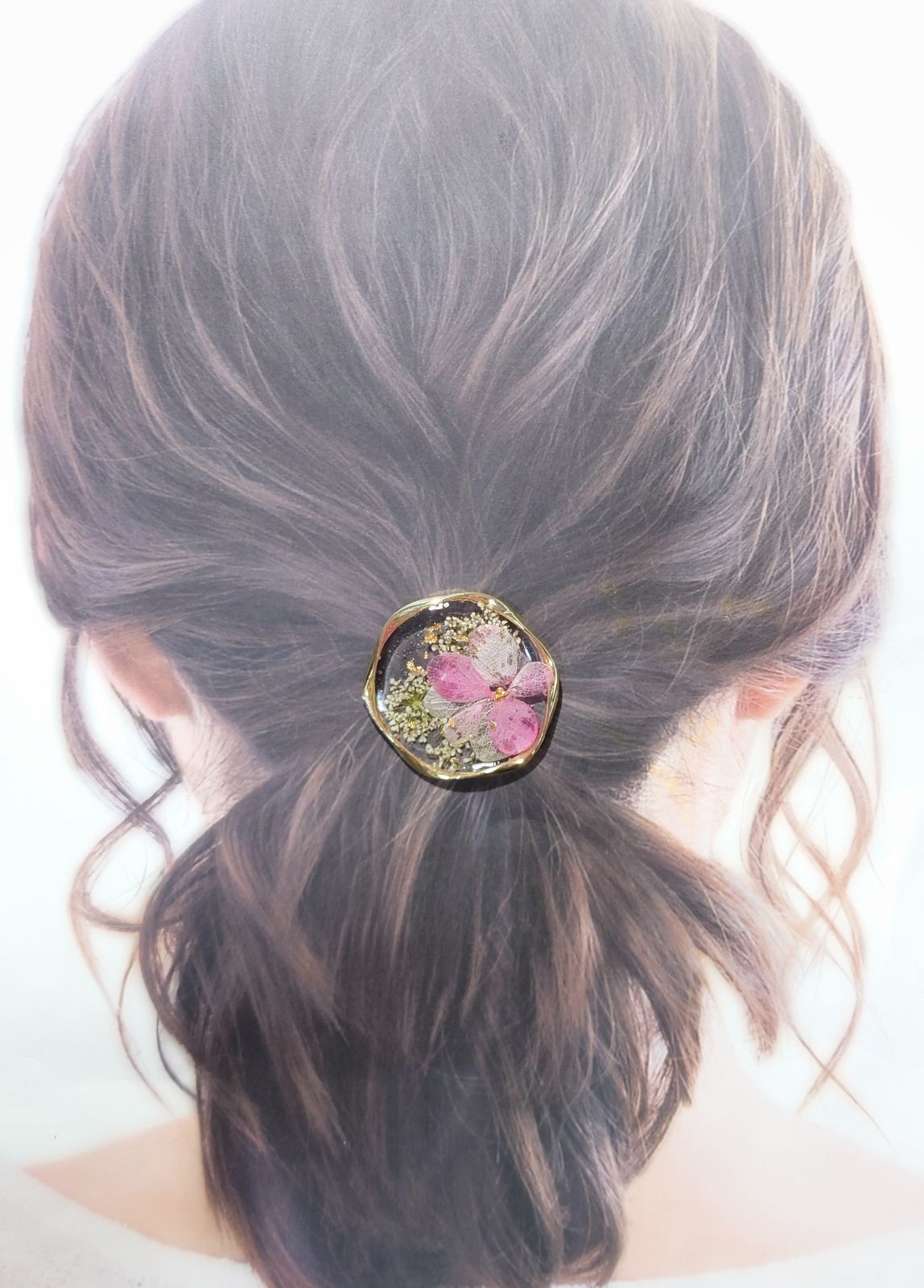 ピンク紫陽花一輪 クリアレジン リングヘアゴム - メルカリ