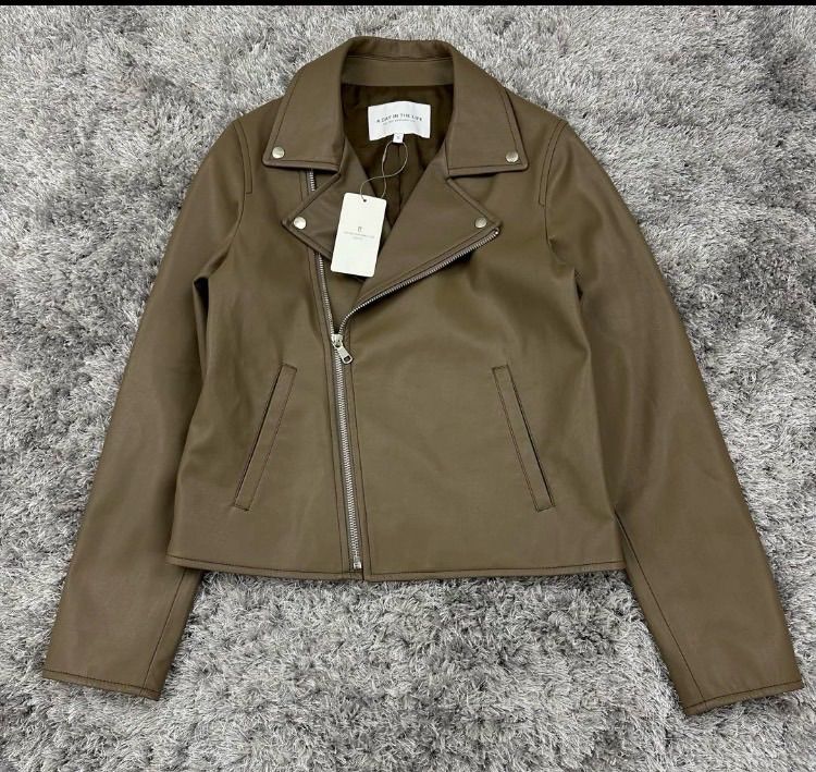 UNITED ARROWS ユナイテッドアローズ フェイクレザー ライダース A DAY IN THE LIFE ライダースジャケット 合成皮革 モカ ブラウン グレージュ ベージュ系