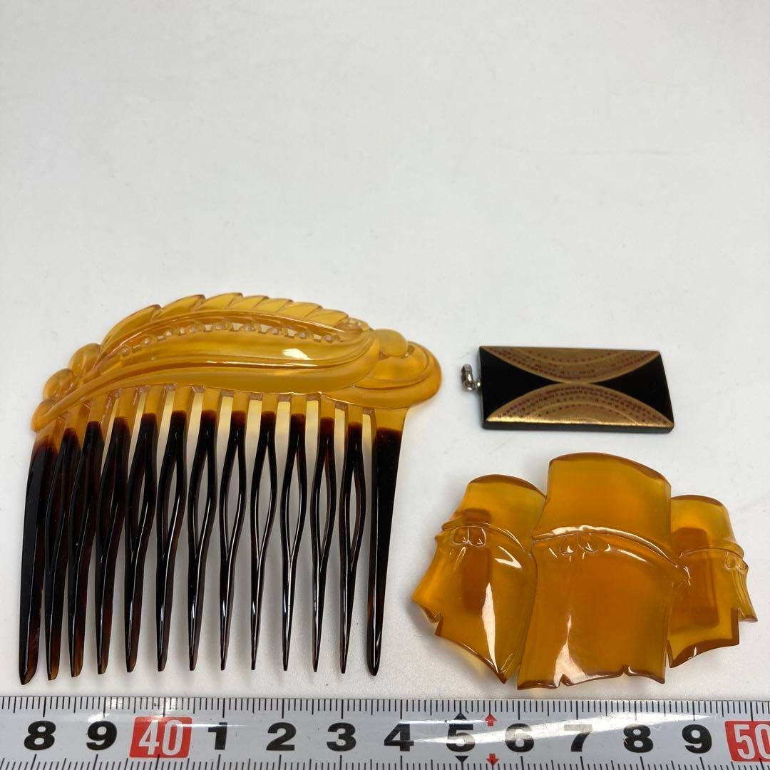 本鼈甲 上手 櫛 簪 ブローチ ケース7点付 95g 東H6-0131