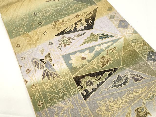 平和屋着物●太鼓柄　京袋帯　総刺繍　枝葉文　黒地　金銀糸　正絹　逸品　CABB5698hy 平和屋着物○太鼓柄袋帯 創作帯 結幡 飛鳥枝葉唐草文 金彩 正絹 逸品