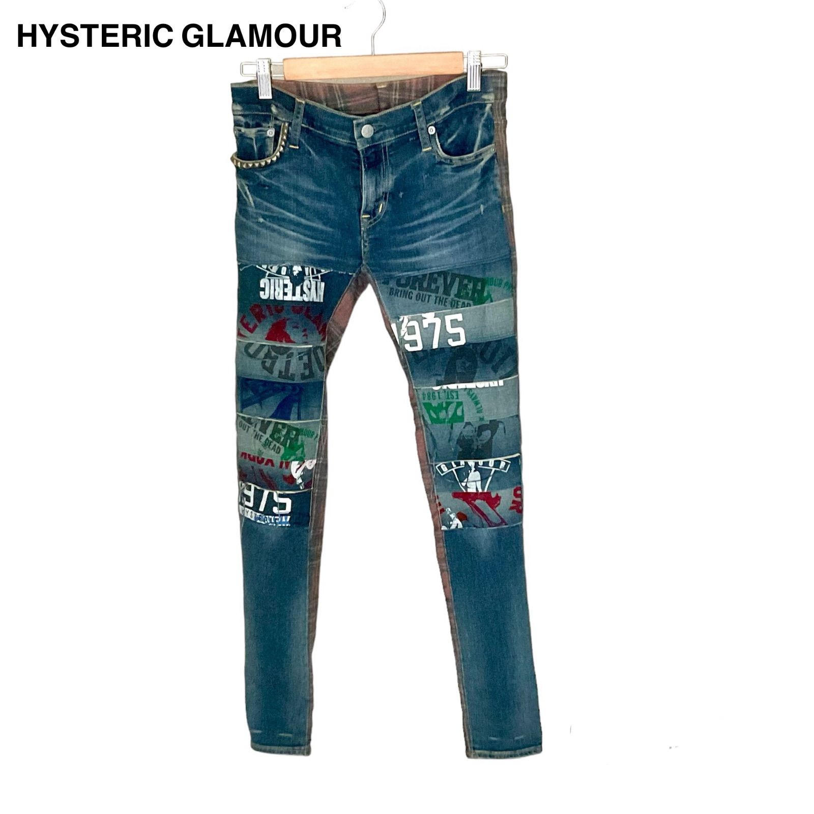 人気デザイン】 HYSTERIC GLAMOUR ヒステリックグラマー デニム プリント ジーンズ スキニー つぎはぎ ヒスガール スタッズ  パッチワーク ☆サイズXXS ☆ 美品 正規品 - メルカリ