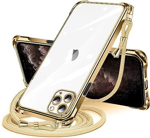 iPhone11 Pro Max_ゴールド iPhone 11 Pro Max 用 ケース クリア ショルダー iphone11pro max スマホケース アイフォン11ProMax カバー 肩掛け 斜めかけ 縄掛けケース 透明 TPU 薄型 軽量 耐衝撃