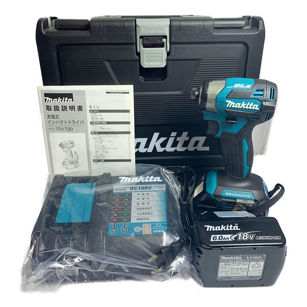 ♭♭MAKITA マキタ 充電式インパクトドライバ　18V TD173DRGX ブルー 充電器・充電池2個・ケース付【未使用品】