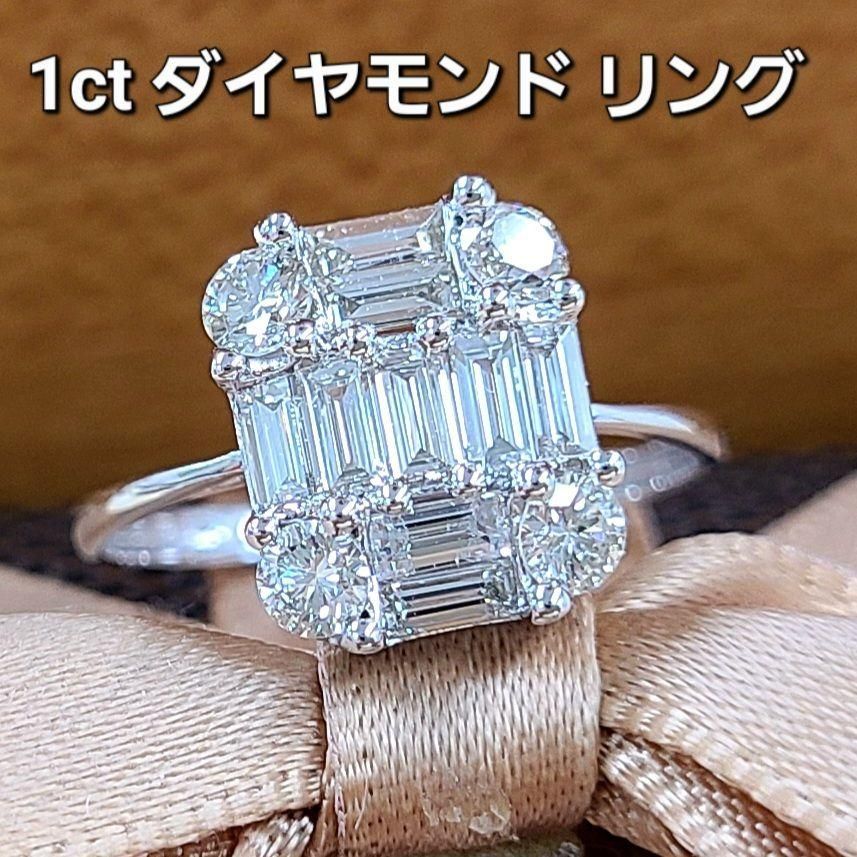 強テリ！品格！見た目3ct ダイヤモンド バゲットカット K18 WG リング