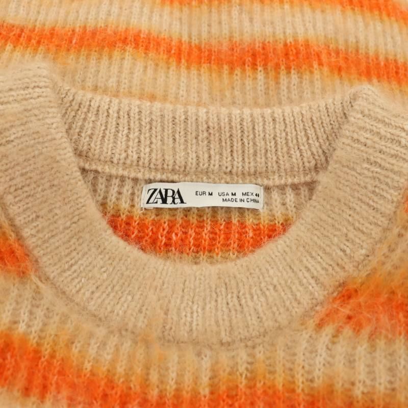 ザラ ZARA ニット セーター ボーダー クルーネック M ベージュ