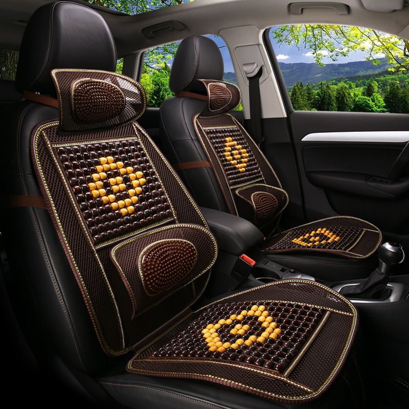 夏用クールシートセット 竹材|木玉製 透気性抜群 2席用 車用涼感シート