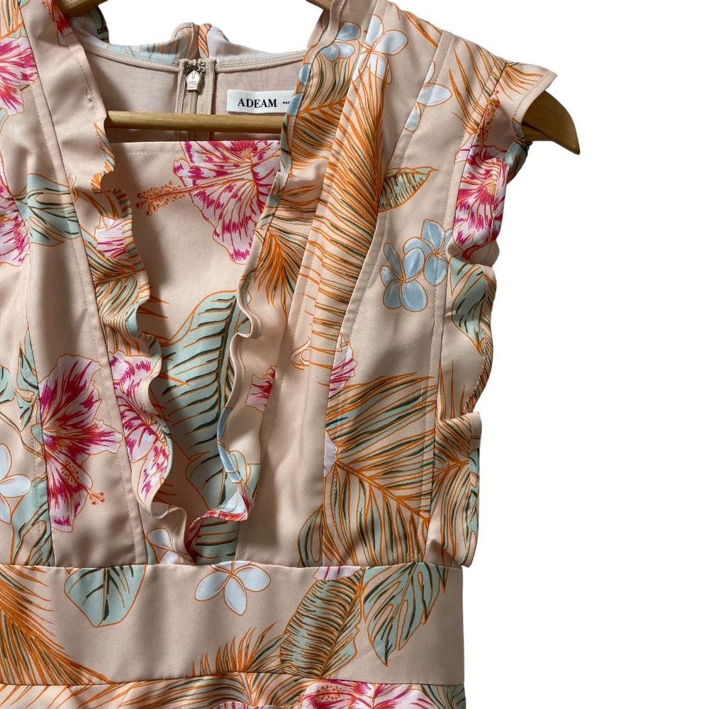 22SS ADEAM アディアム アロハプリント フリル ティアード ロングワンピース 42815 サイズ0 ベージュ レディース 古着