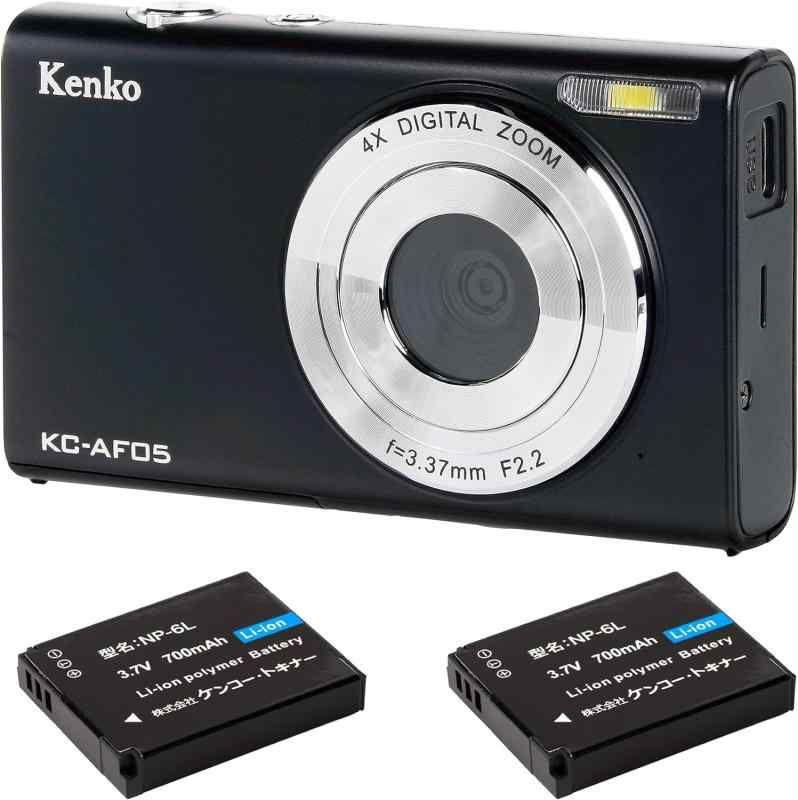 ケンコー Kenko コンパクトデジタルカメラ KC-AF05ST バッテリー2個セット有効画素数800万画素 オートフォーカス デジタルズーム4倍 2.7K動画撮影 144237 ブラック